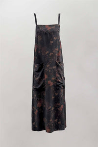 NICOLA SCREEN apron dress midi mud silk | black floral