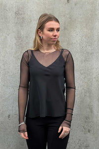 NICOLA SCREEN cover t' long sleeve silk mesh | black