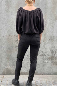 NICOLA SCREEN panel fitted trouser velvet | black