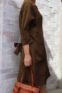 NICOLA SCREEN panel pocket tie dress | bronze