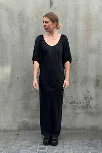 NICOLA SCREEN poete sleeve bias dress | hand dyed black