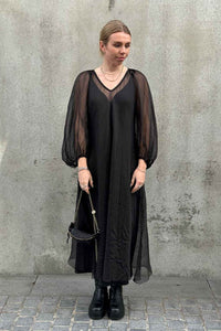 NICOLA SCREEN urchin poete bias dress silk organza | almost black