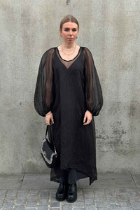NICOLA SCREEN urchin poete dress silk organza | almost black