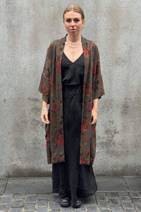 NICOLA SCREEN kimono coat floral mud silk | jade floral